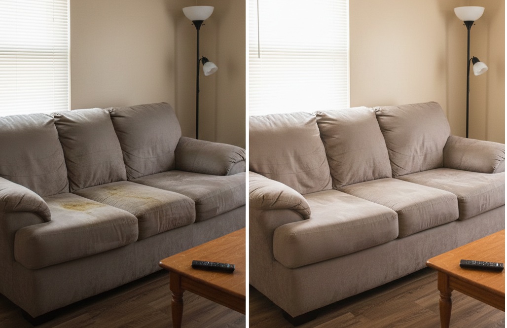 Before and after upholstery cleaning from the LUX work gallery