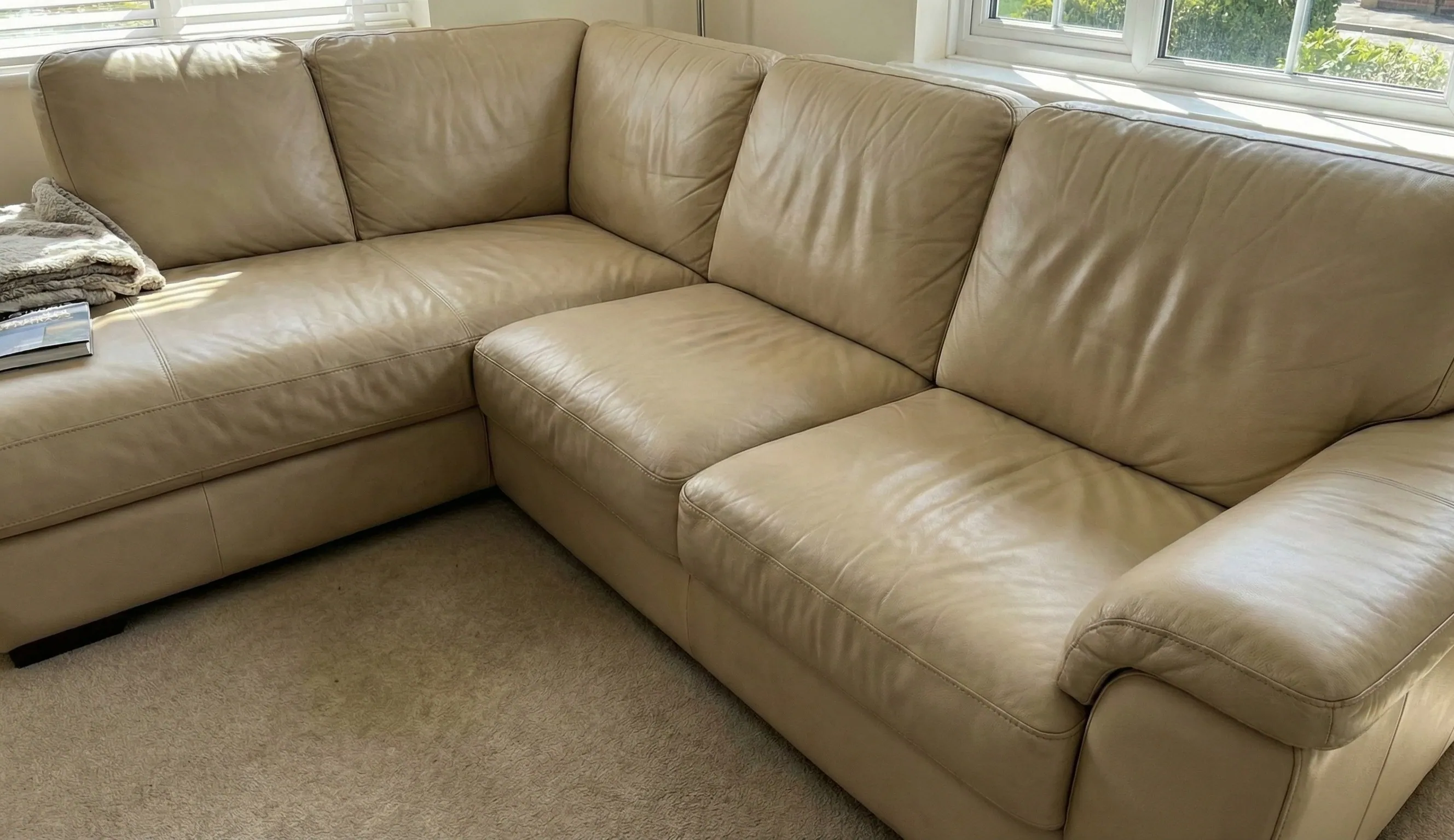 Clean, conditioned leather sectional after LUX leather care in Kent, Ohio